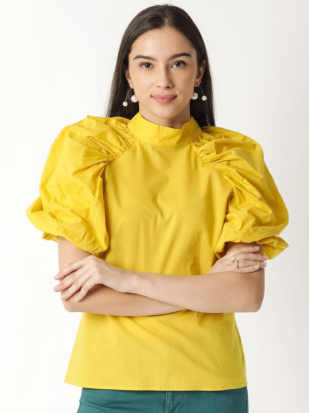 rareism yellow solid pure cotton top