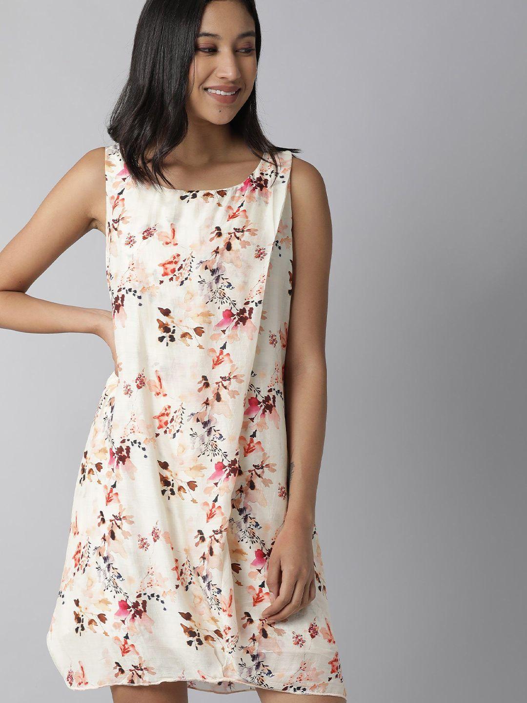 rareism beige cotton floral a-line dress