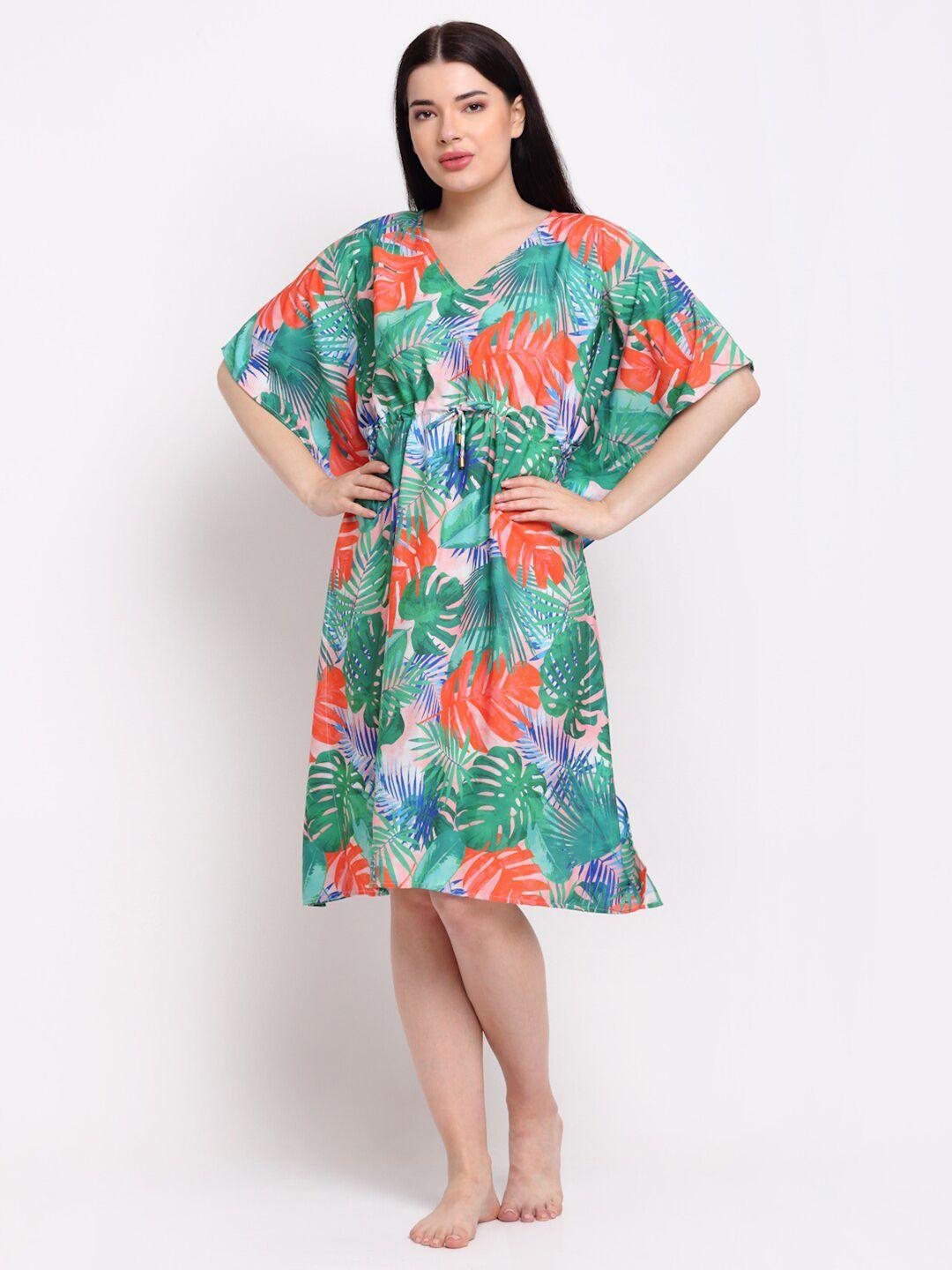 erotissch green printed kaftan nightdress