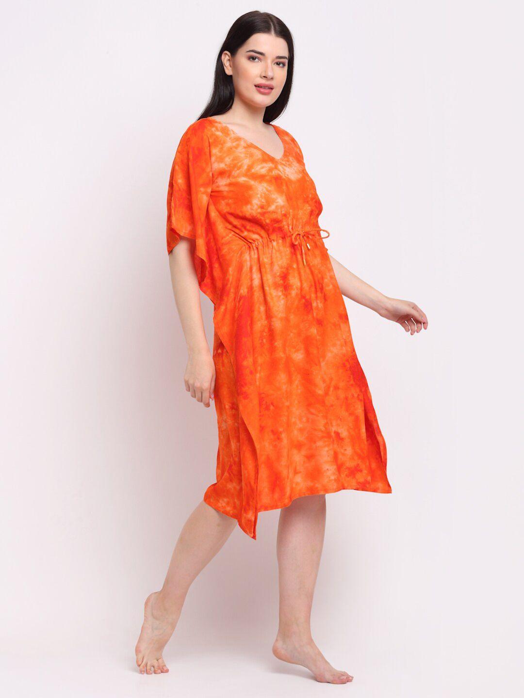 erotissch women orange abstract printed kaftan nightdress