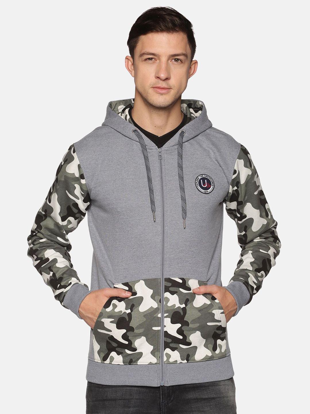 urgear men grey camouflage printed hooded sweatshirt