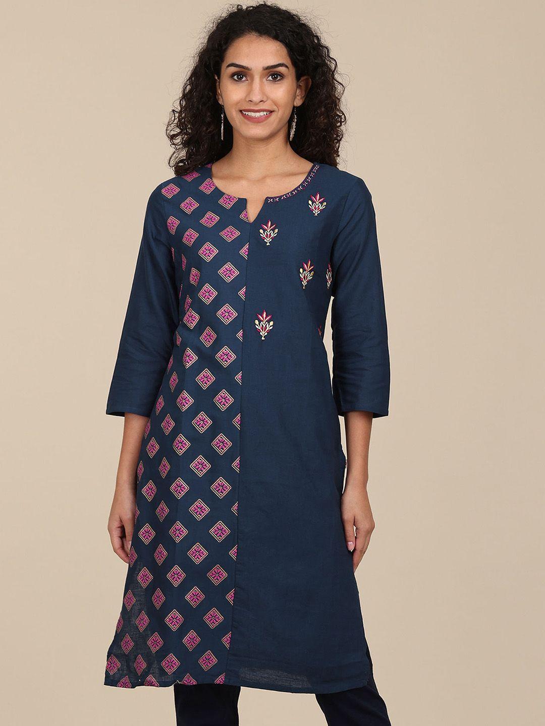 karigari women blue chikankari kurta