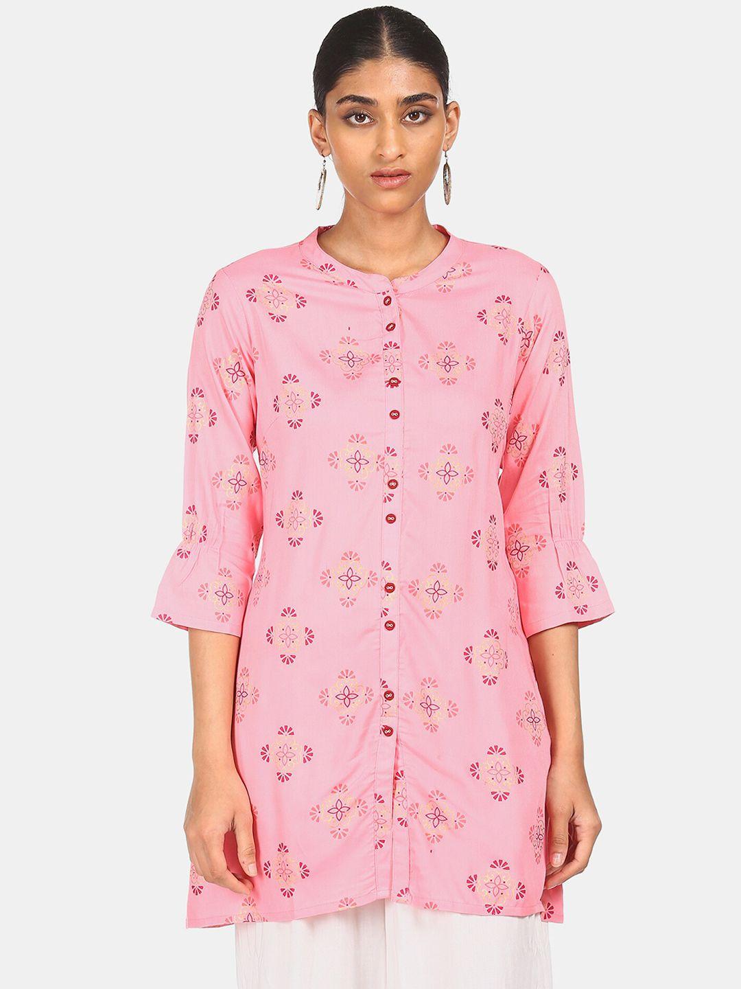 karigari women pink floral printed anarkali kurta