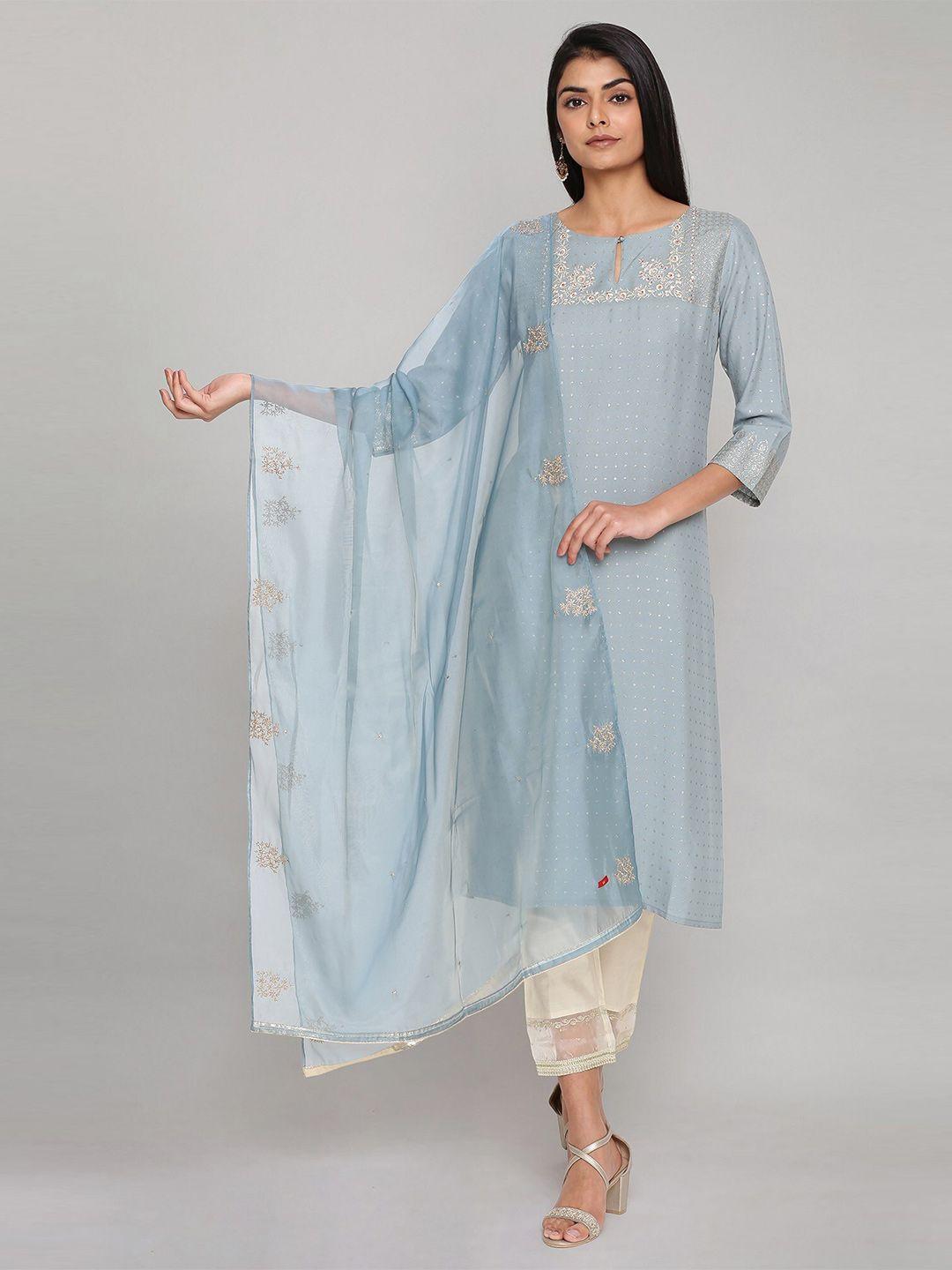 w blue & gold-toned embroidered dupatta