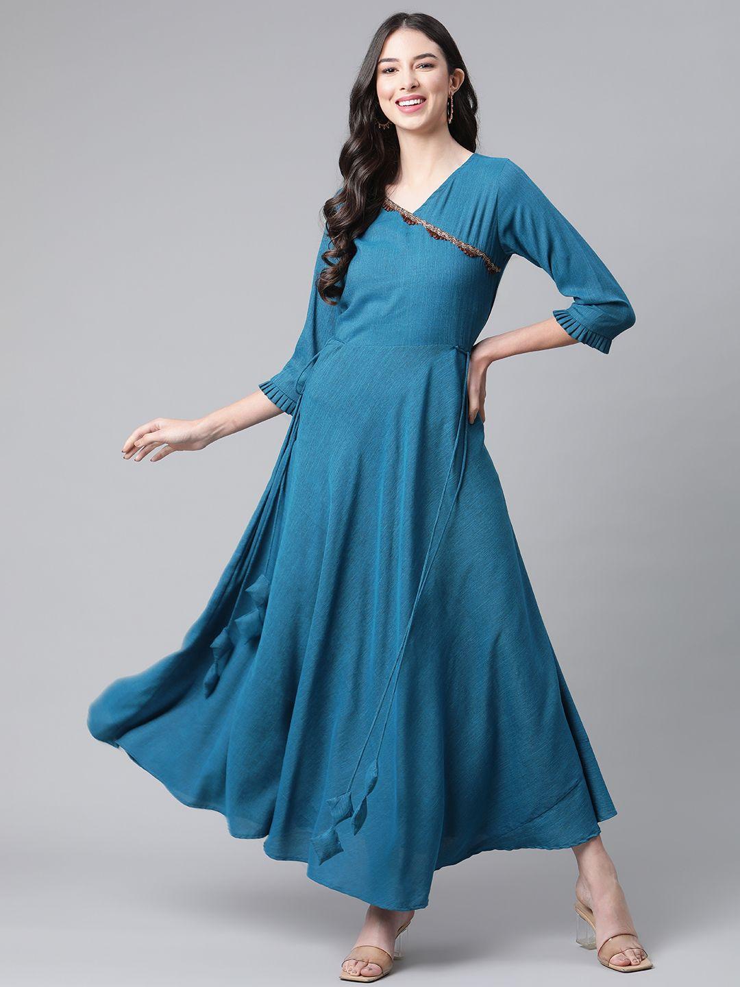 cottinfab women blue ethnic maxi dress