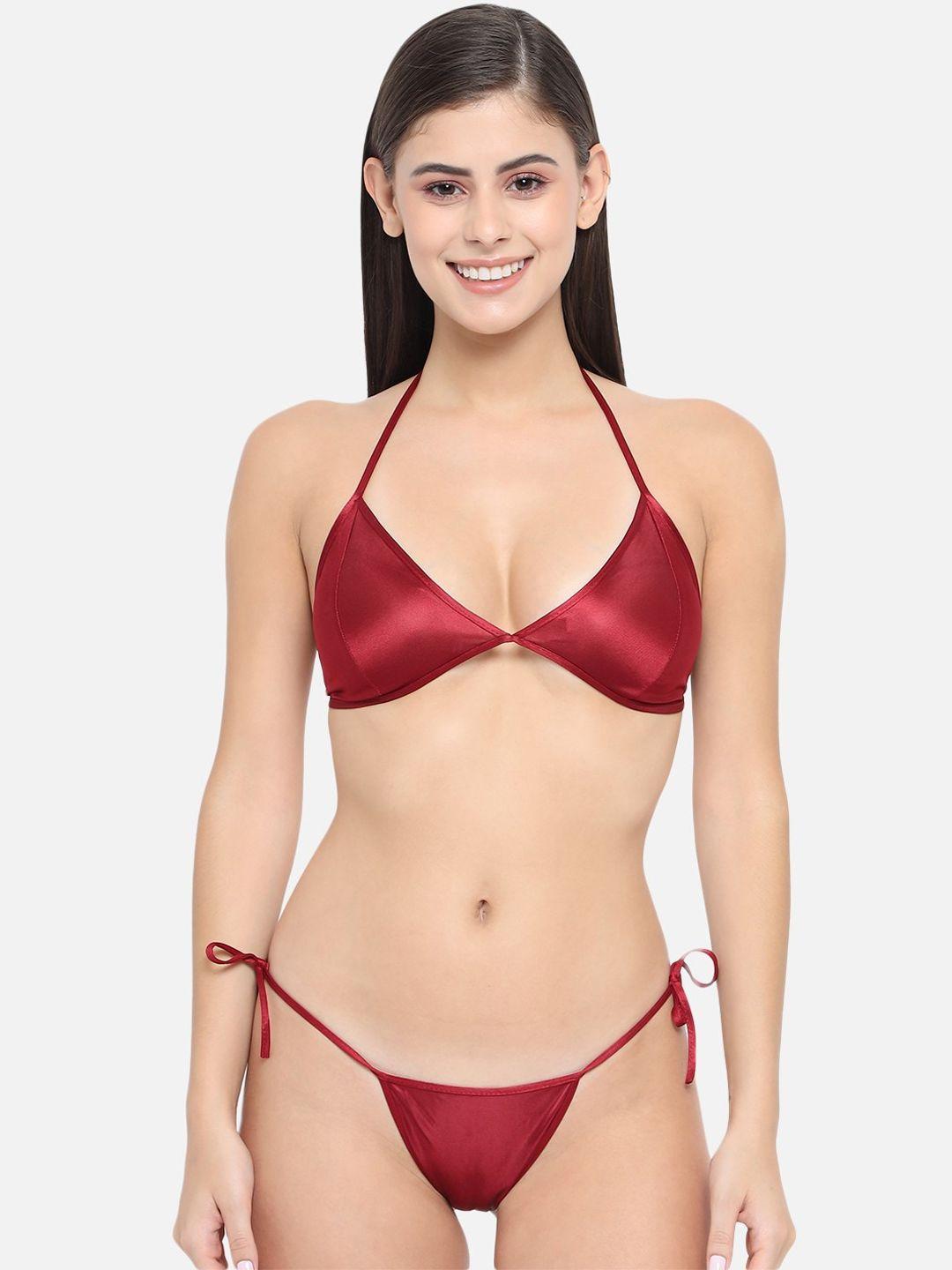 klamotten women maroon solid lingerie set - 11m