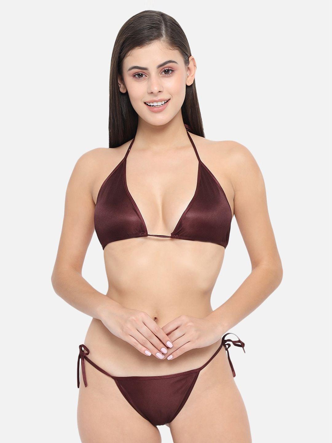 klamotten women burgundy solid lingerie set 13u