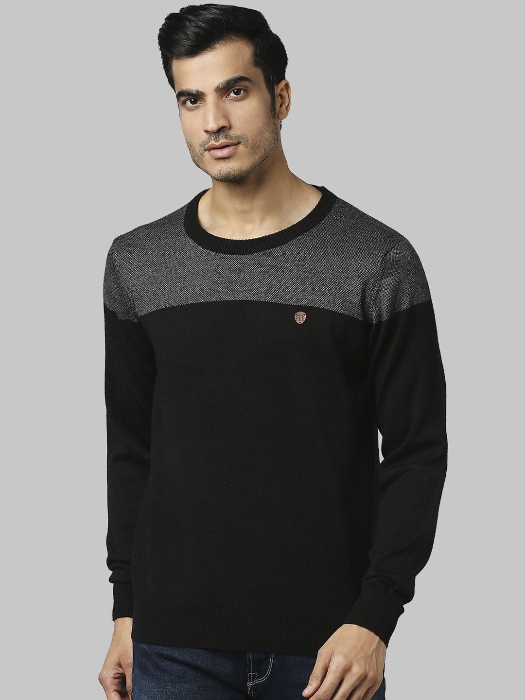 raymond men grey & black colourblocked acrylic pullover