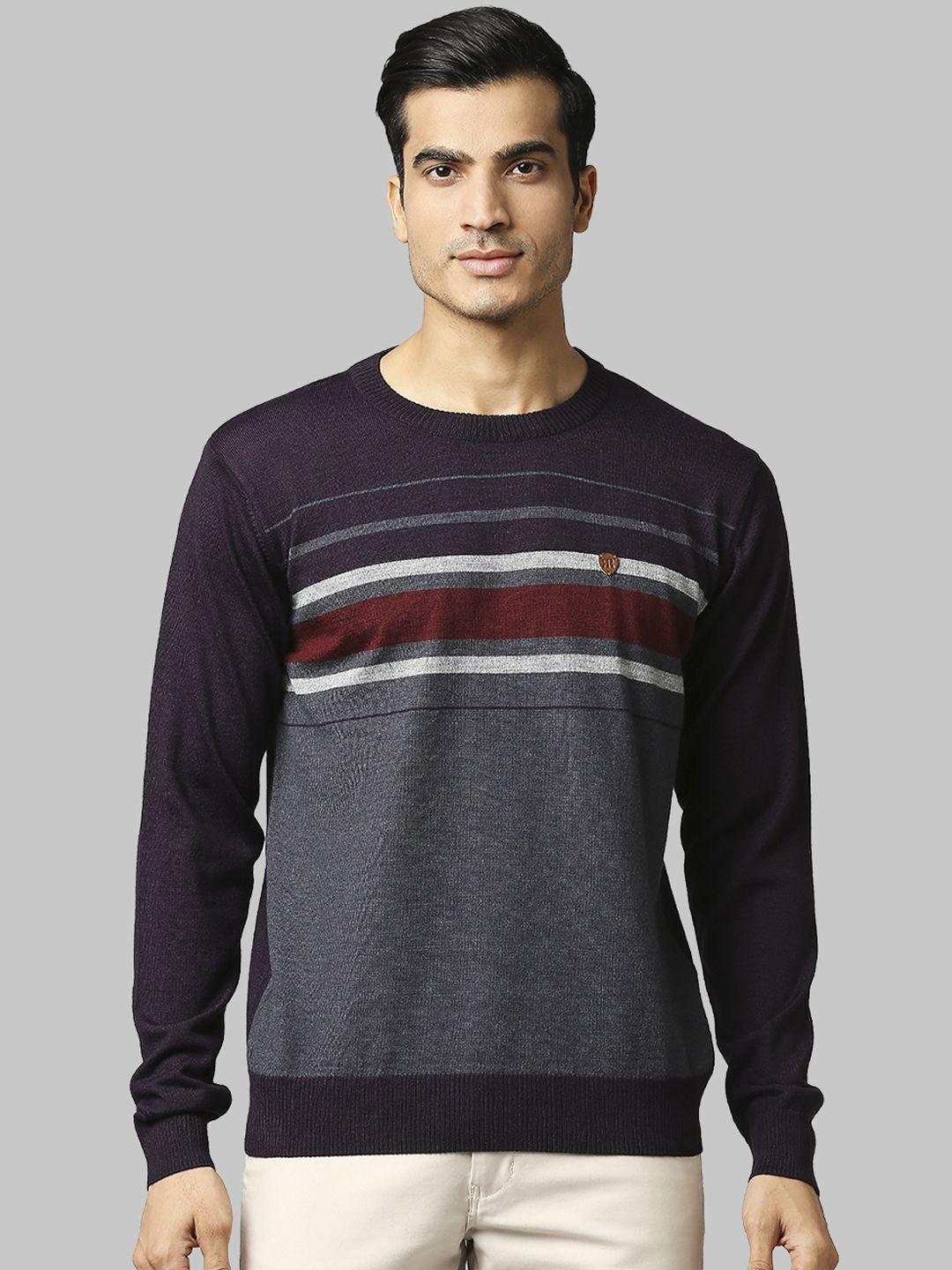 raymond men violet & grey striped acrylic pullover