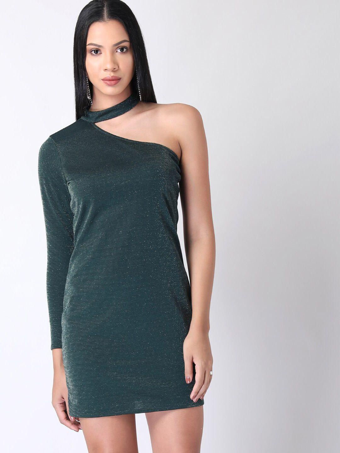 faballey women green one shoulder bodycon mini dress