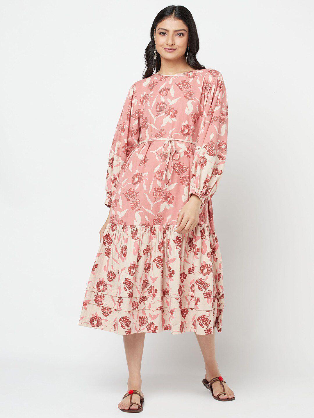 fabindia pink floral midi dress