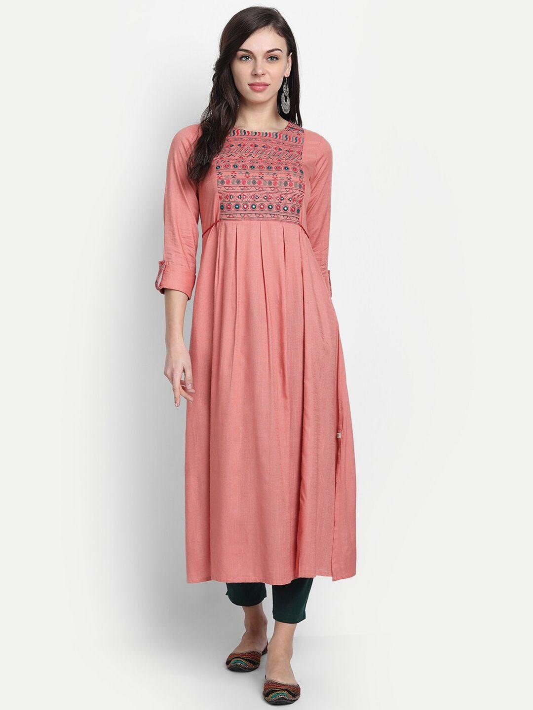 fabglobal peach-coloured embroidered midi dress