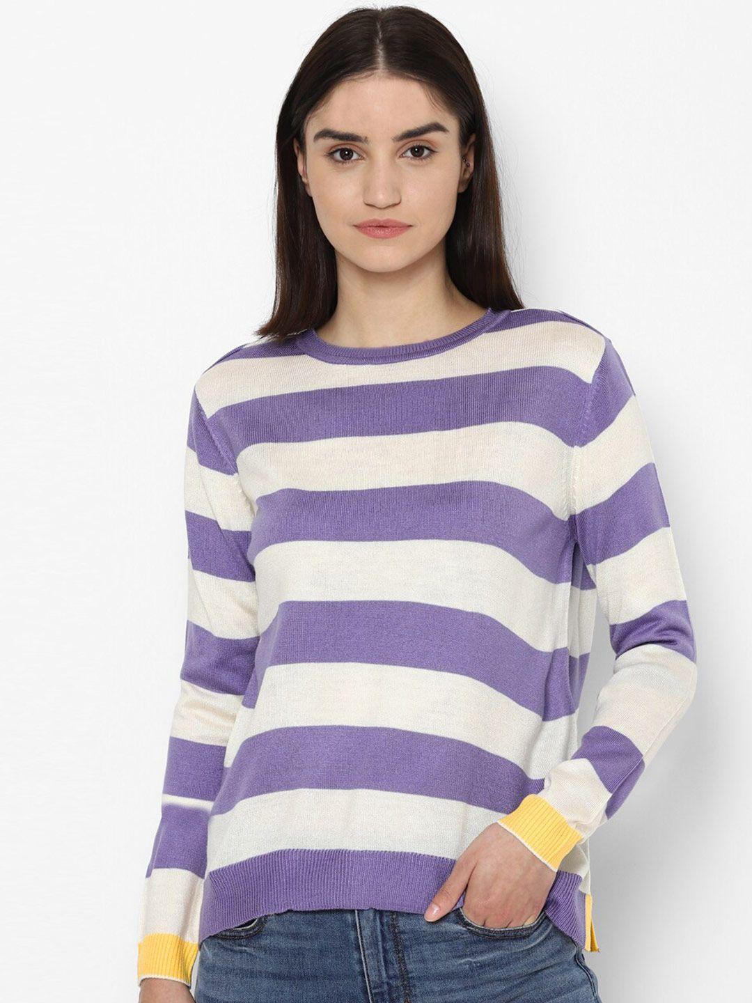 allen solly woman women violet & white striped pullover