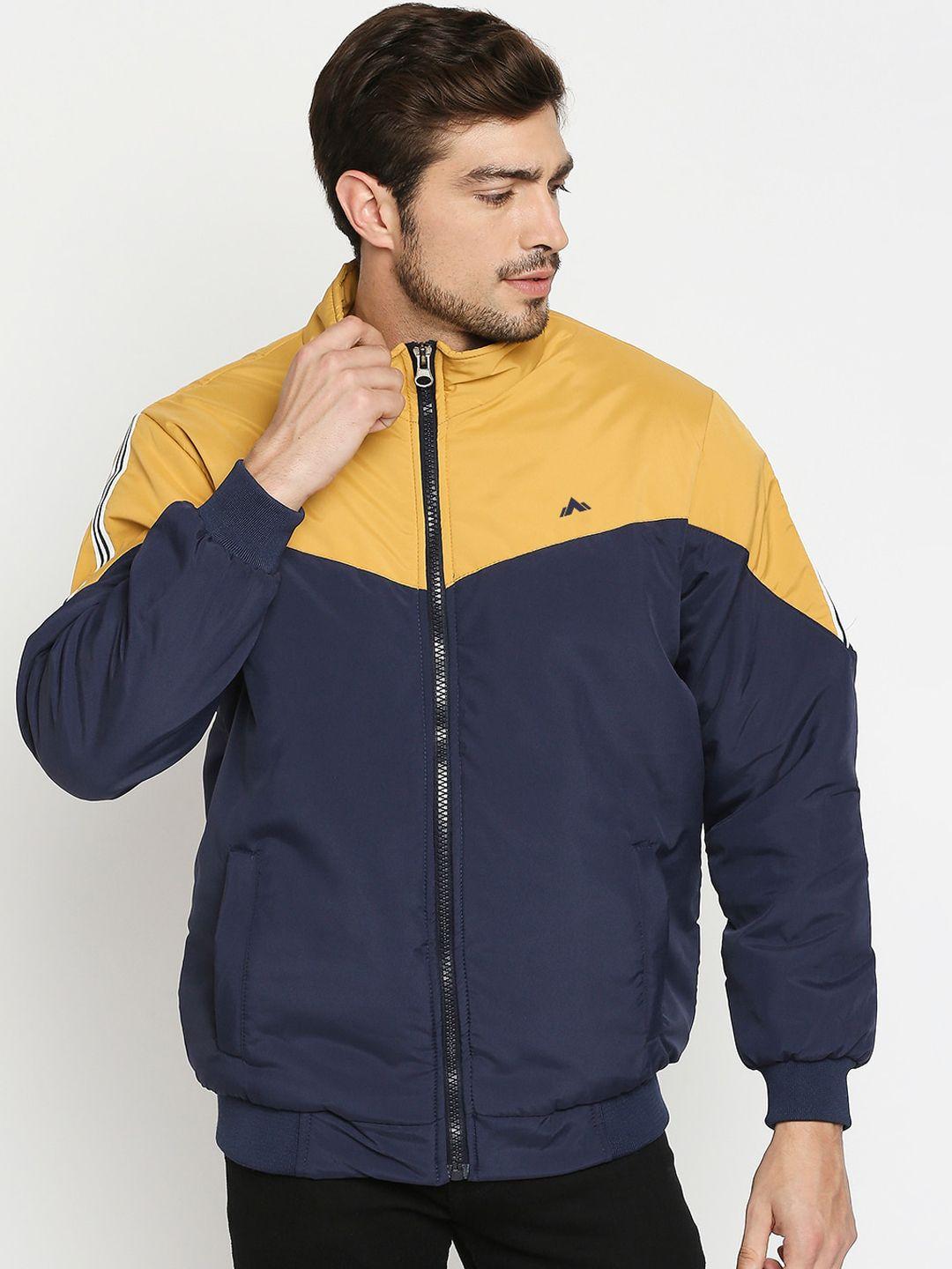 zeel men navy blue colourblocked lightweight puffer jacket