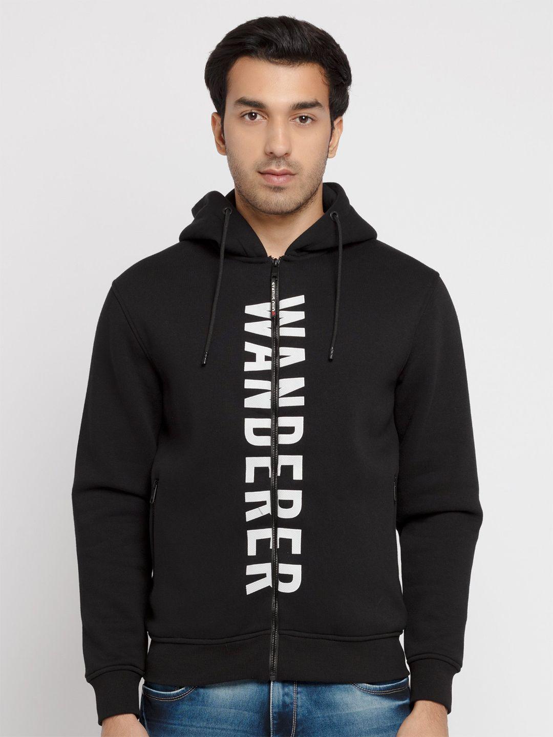 status quo men black & white printed hooded sweatshirt