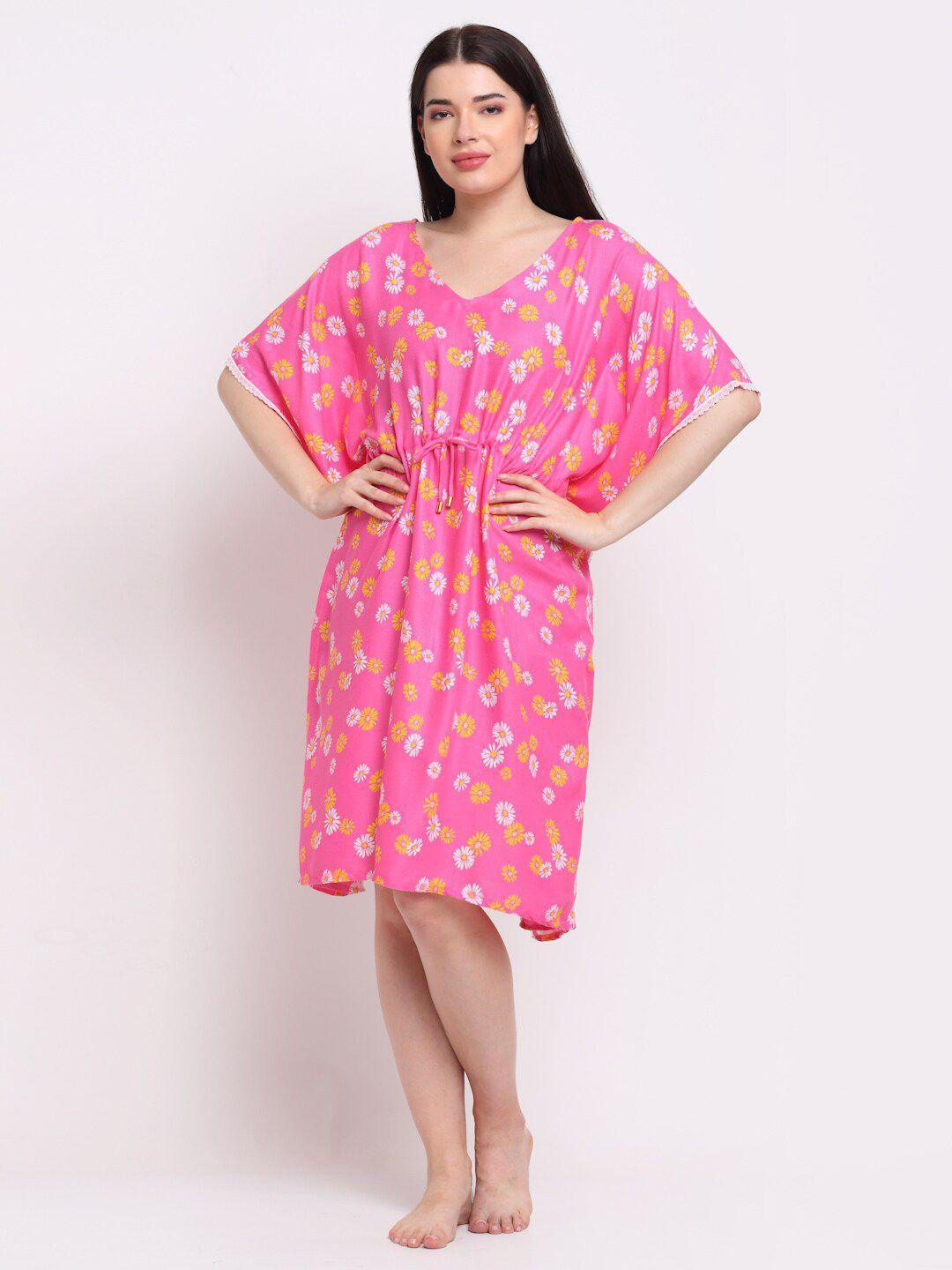 erotissch women pink printed kaftan nightdress