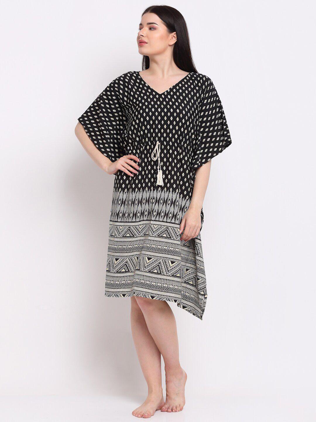 erotissch black printed kaftan nightdress