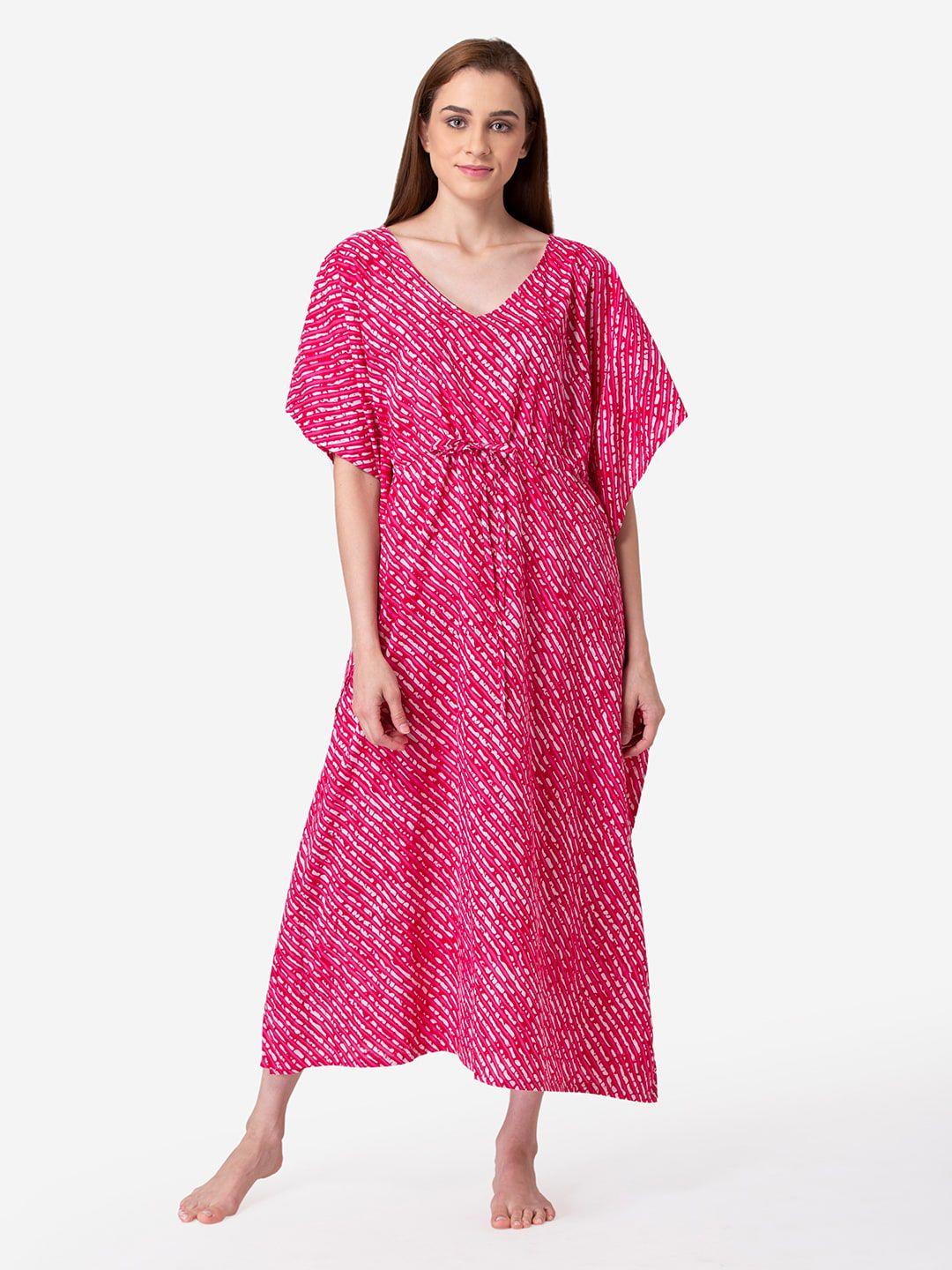 etc magenta printed kaftan maxi nightdress