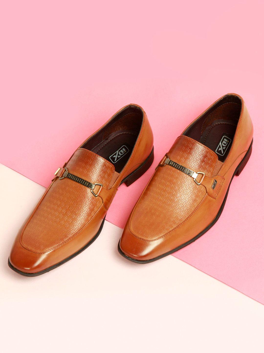 id men tan brown textured formal slip-ons