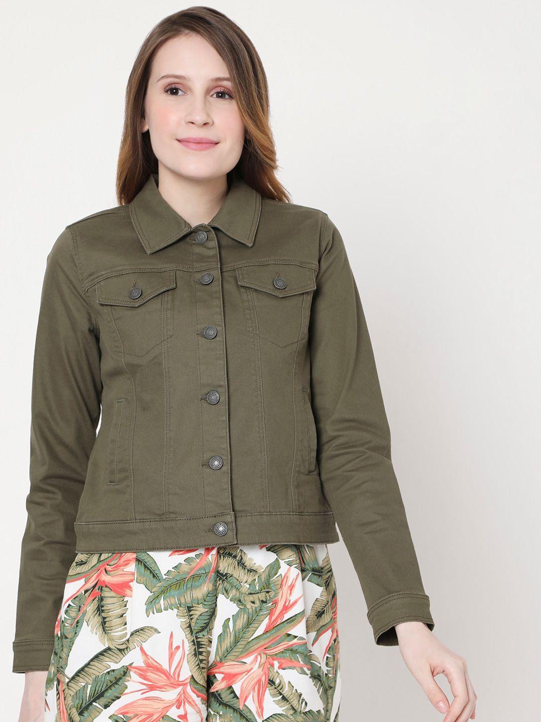 vero moda women olive green crop denim jacket