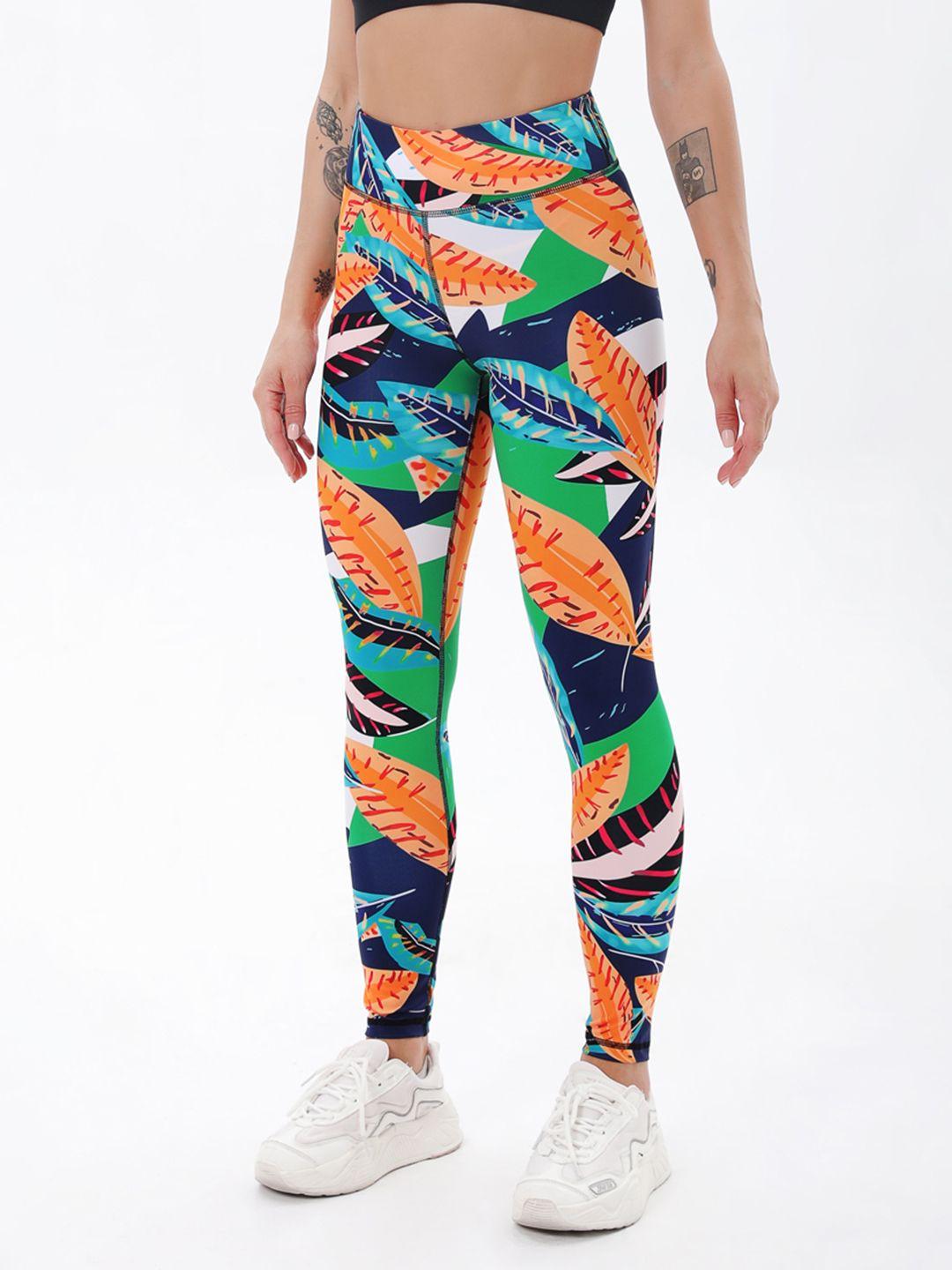 urbanic women blue & orange printed gym tights