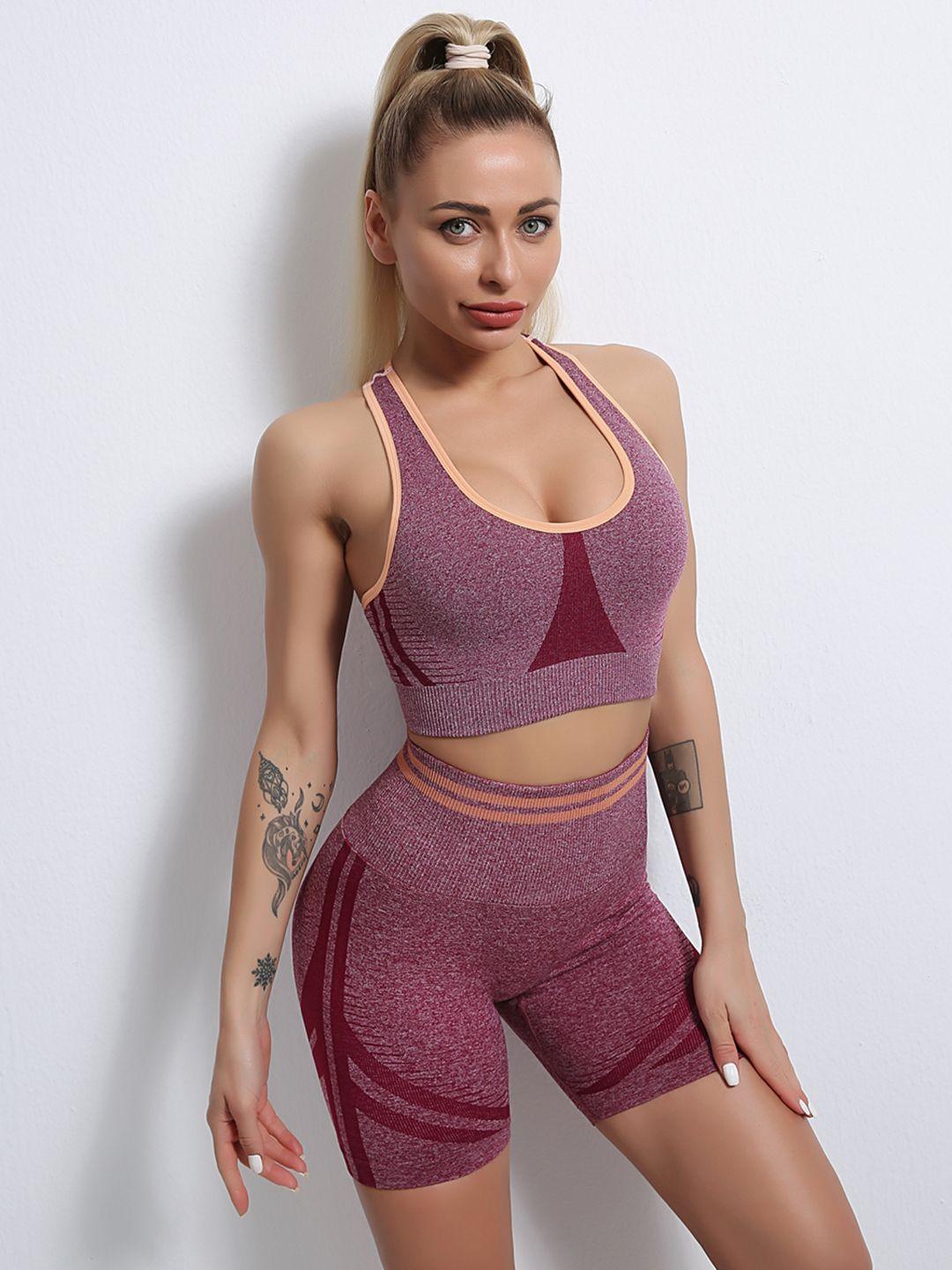 urbanic women maroon solid styled back gym tracksuit