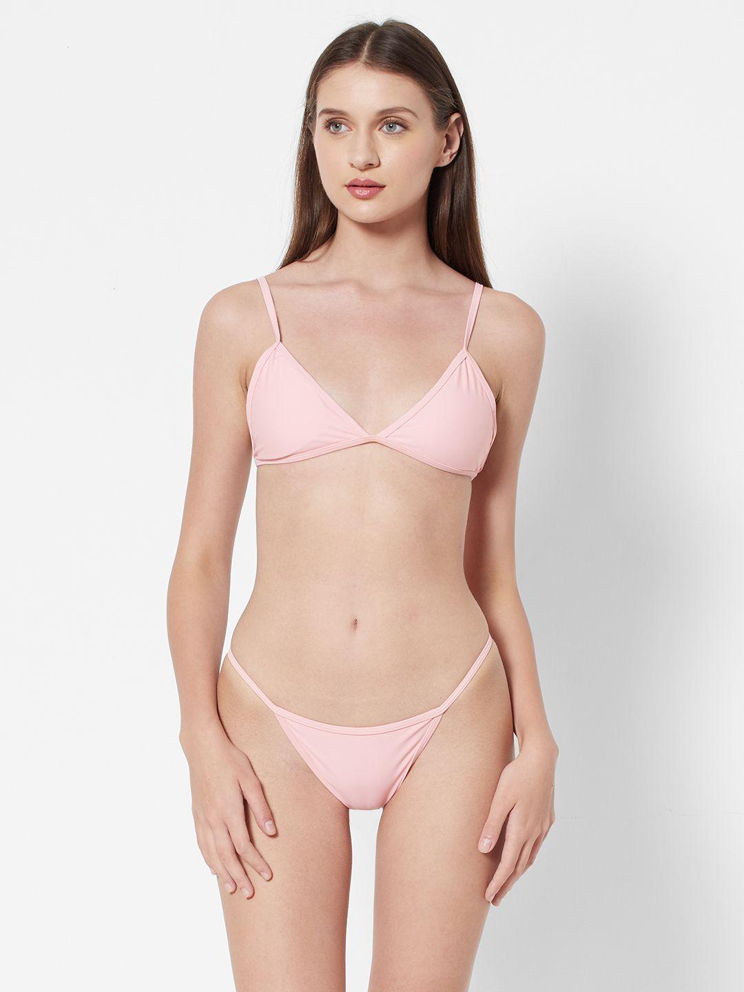 urbanic women light pink solid swim bikini set