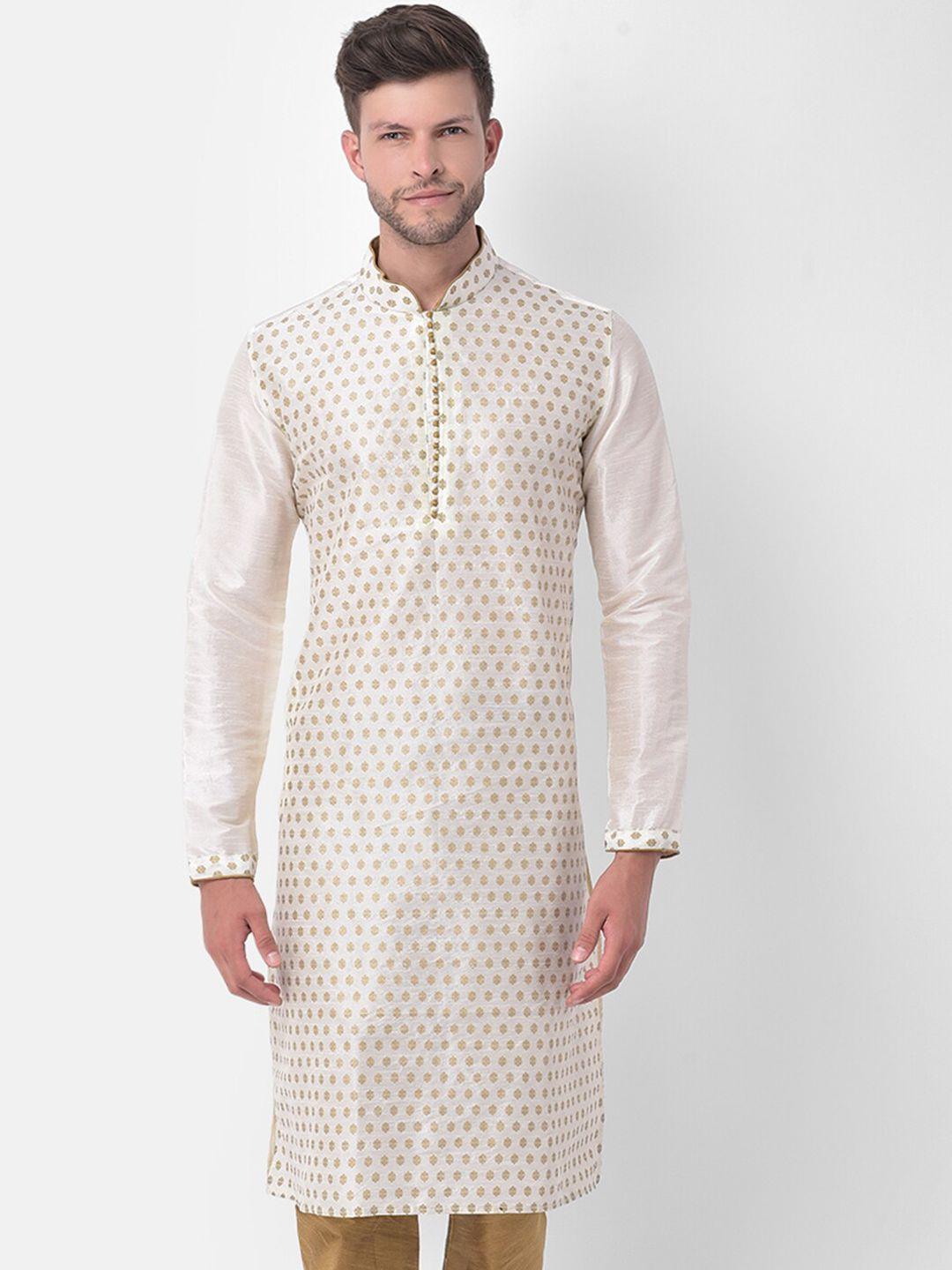 deyann men off white regular dupion silk kurta with churidar