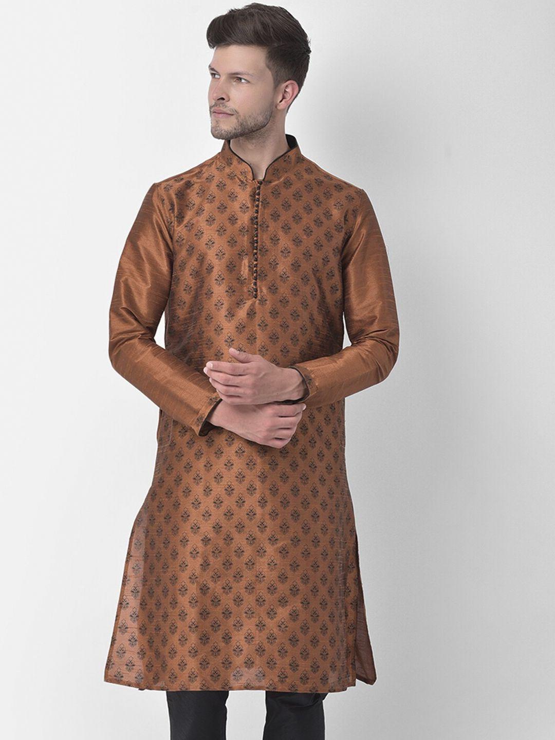 deyann men copper-toned ethnic motifs regular dupion silk kurta with churidar