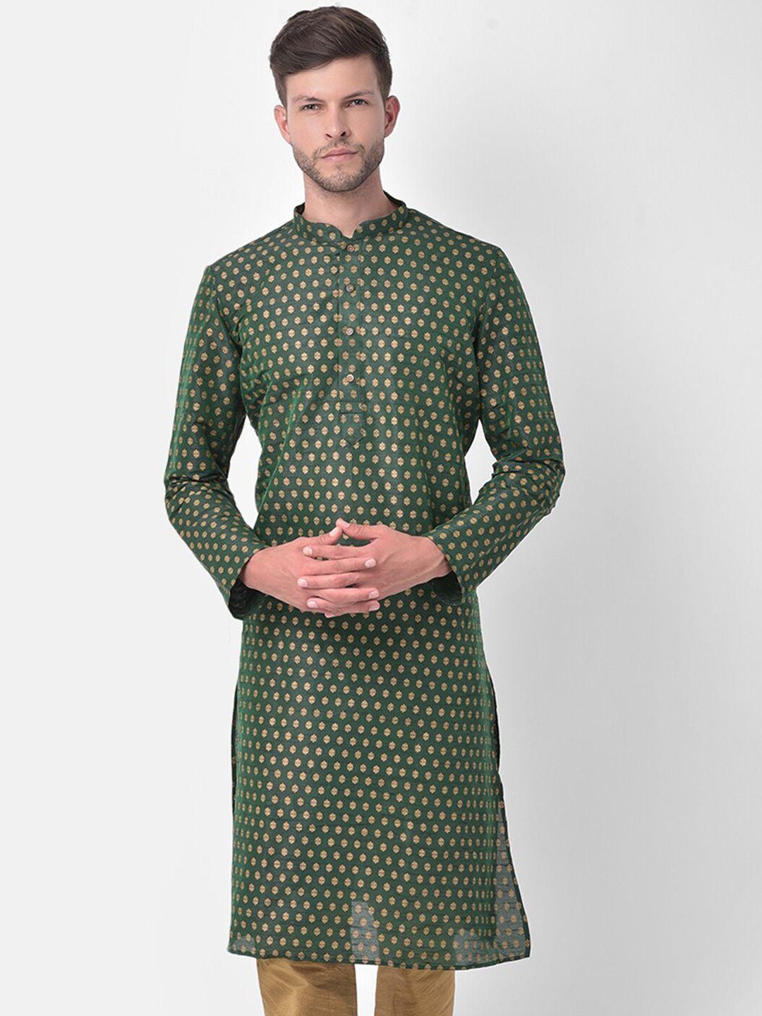 deyann men green ethnic motifs regular dupion silk kurta with churidar