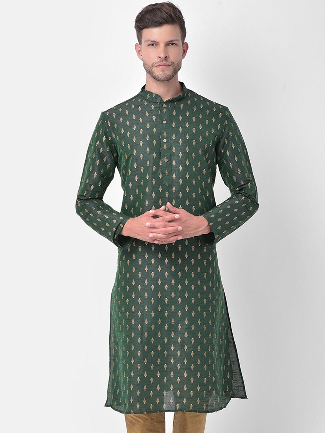 deyann men green regular dupion silk kurta with churidar