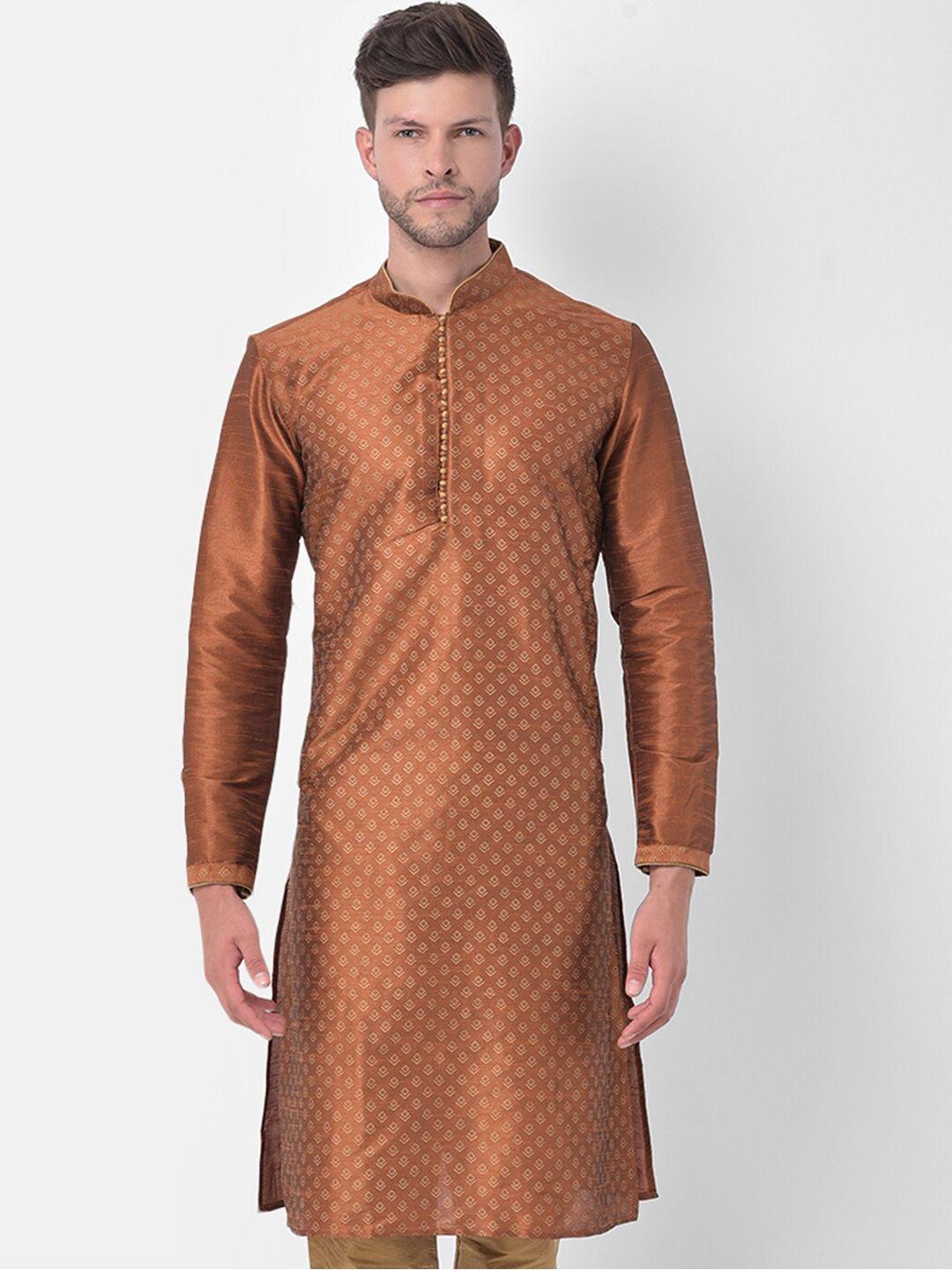 deyann men copper-toned ethnic motifs regular dupion silk kurta with churidar