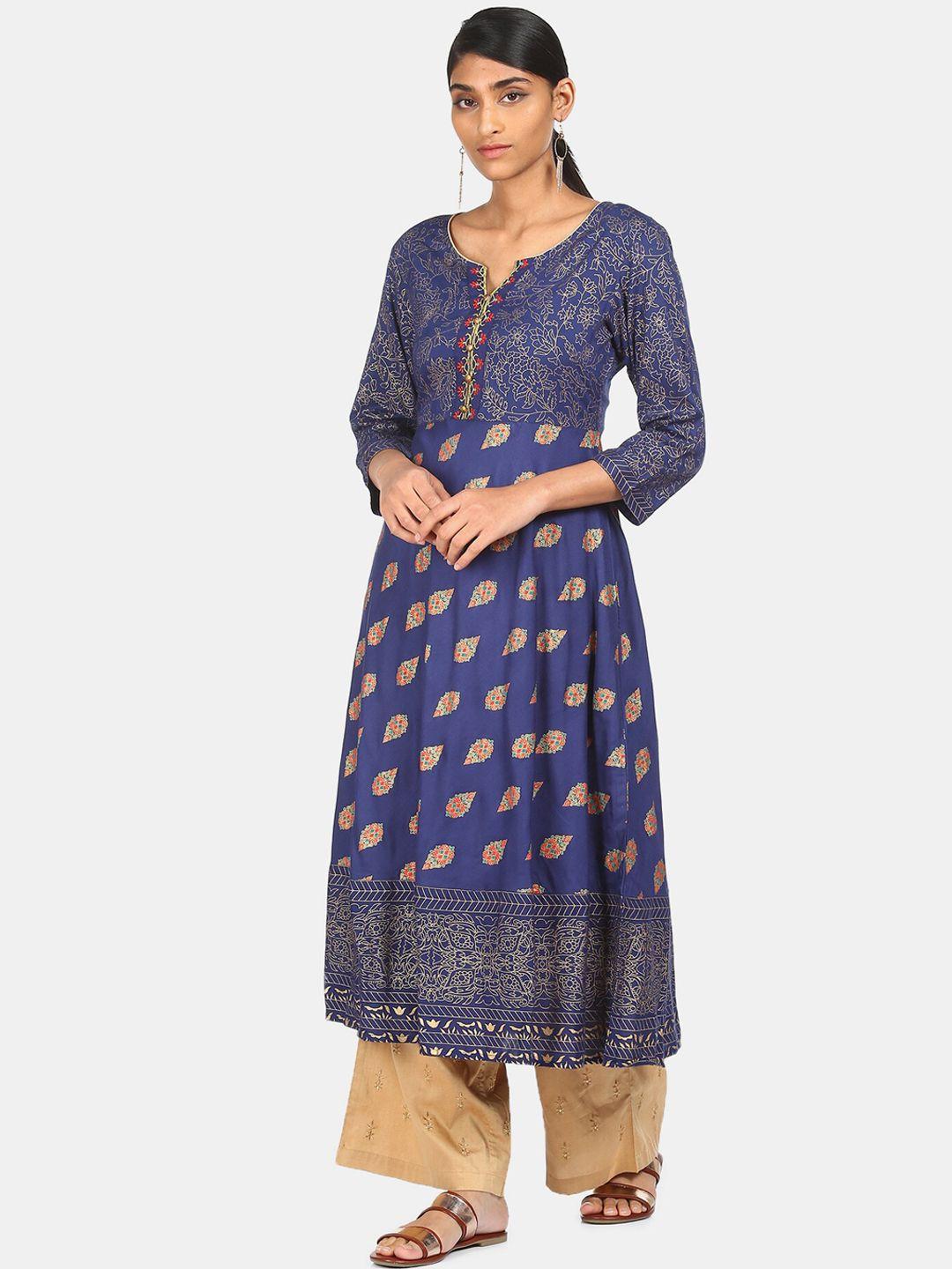 anahi women blue ethnic motifs printed anarkali kurta