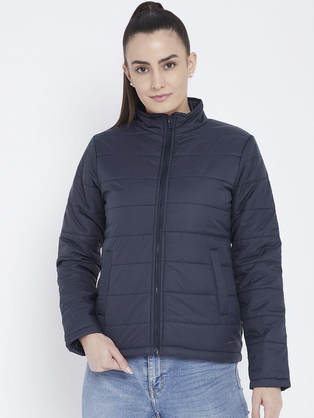 perfkt-u women navy blue lightweight antimicrobial puffer jacket