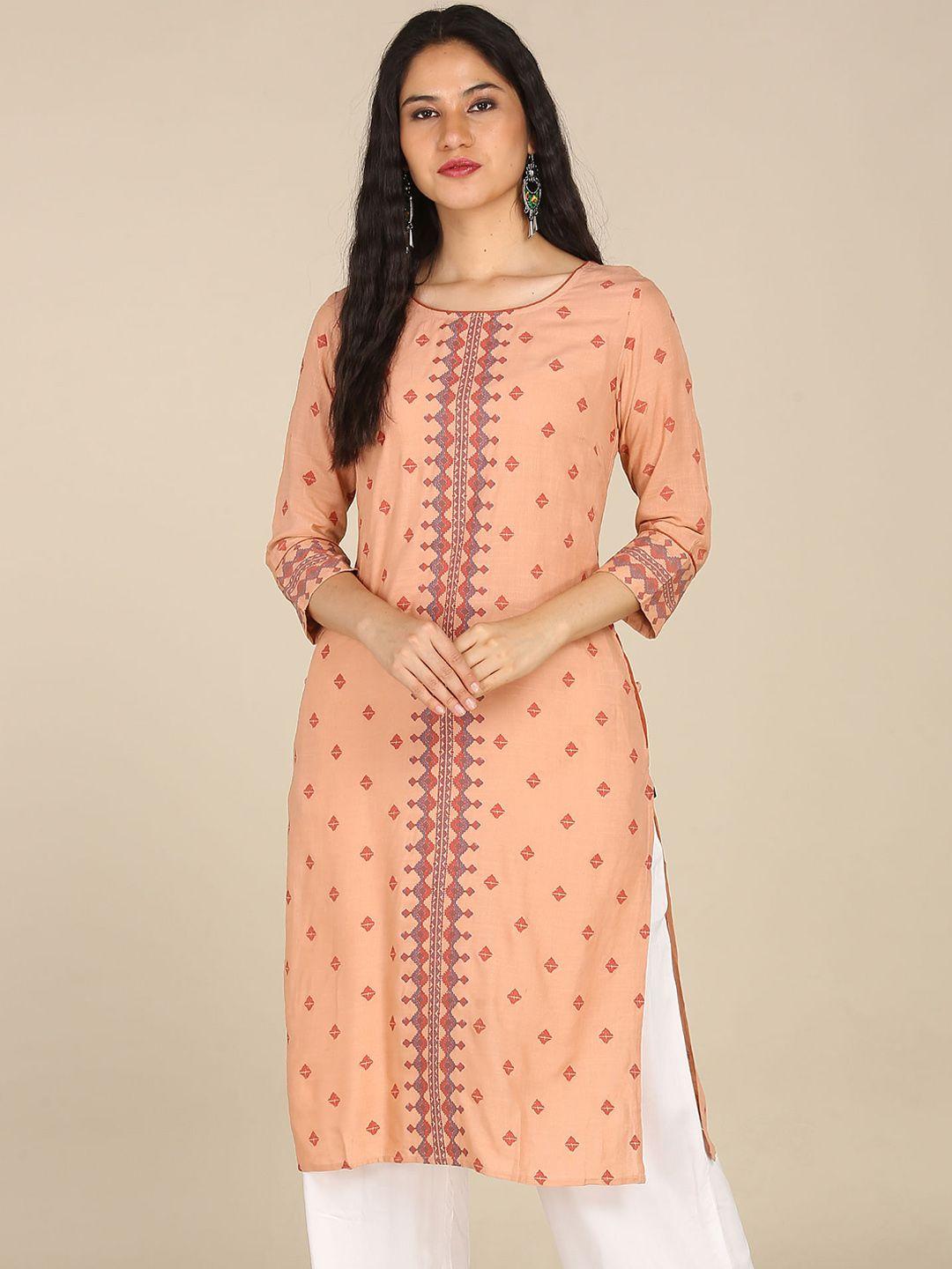 karigari women peach-coloured geometric printed kurta