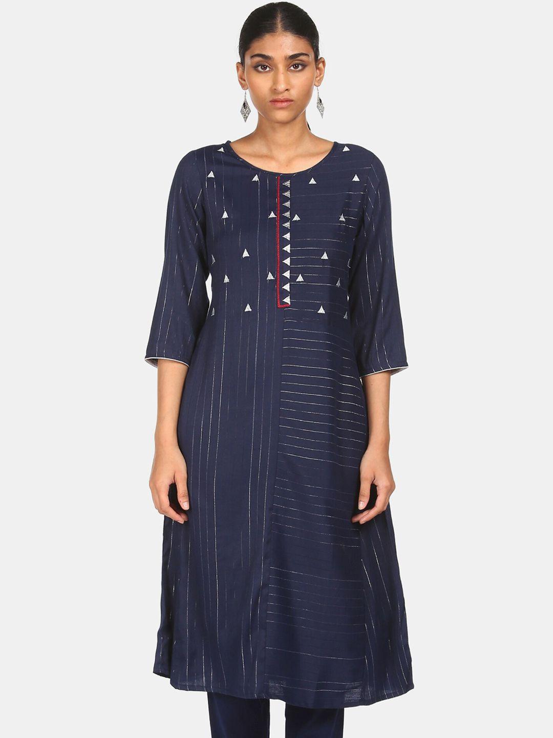 karigari women navy blue geometric printed kurta