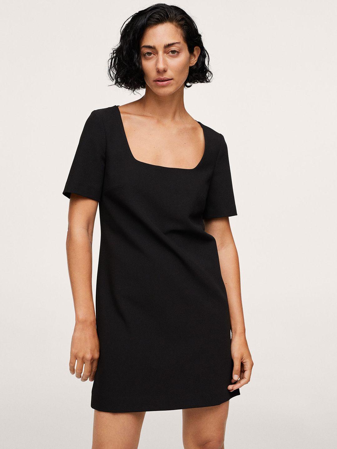 mango black solid sheath mini dress