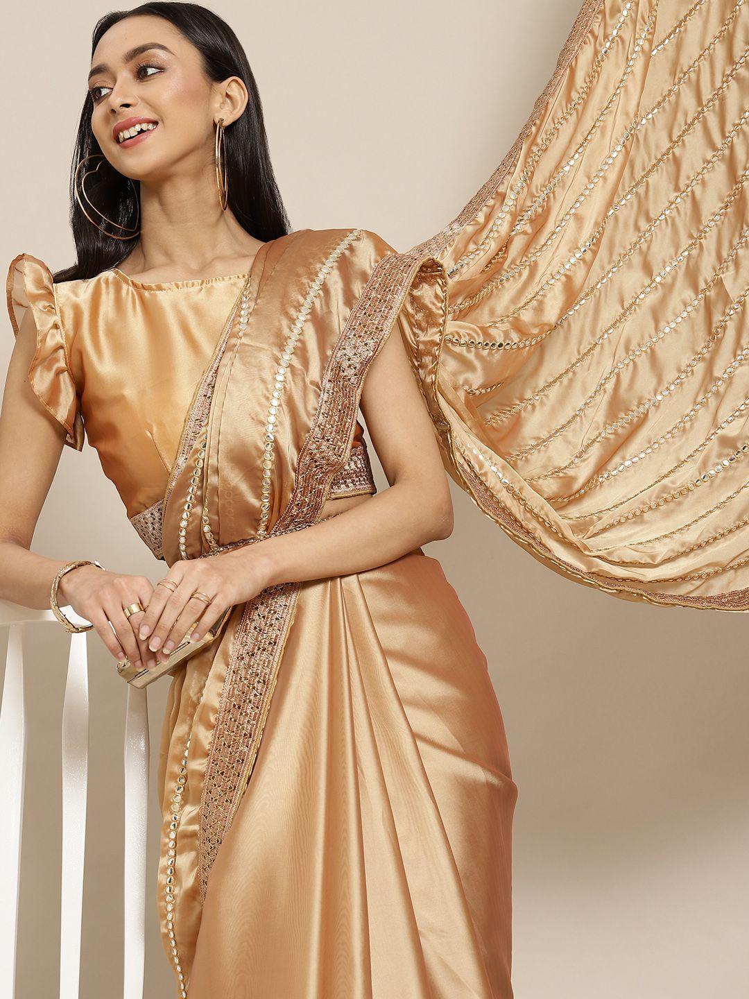 mitera gold-toned embellished mirror work heavy work saree