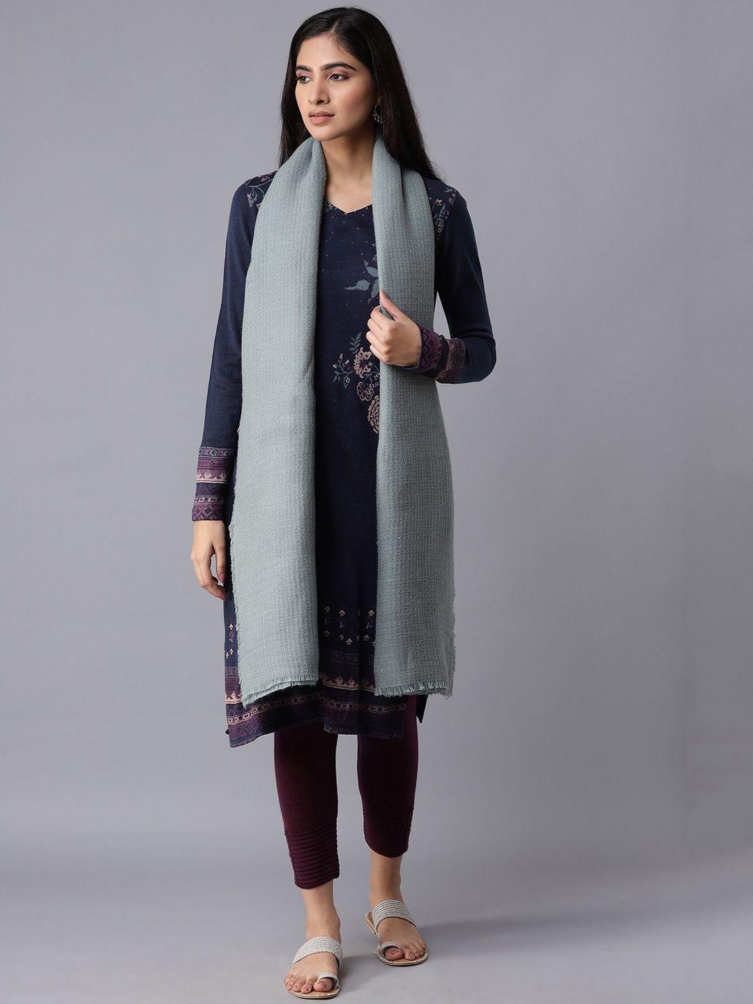 w women grey solid shawl