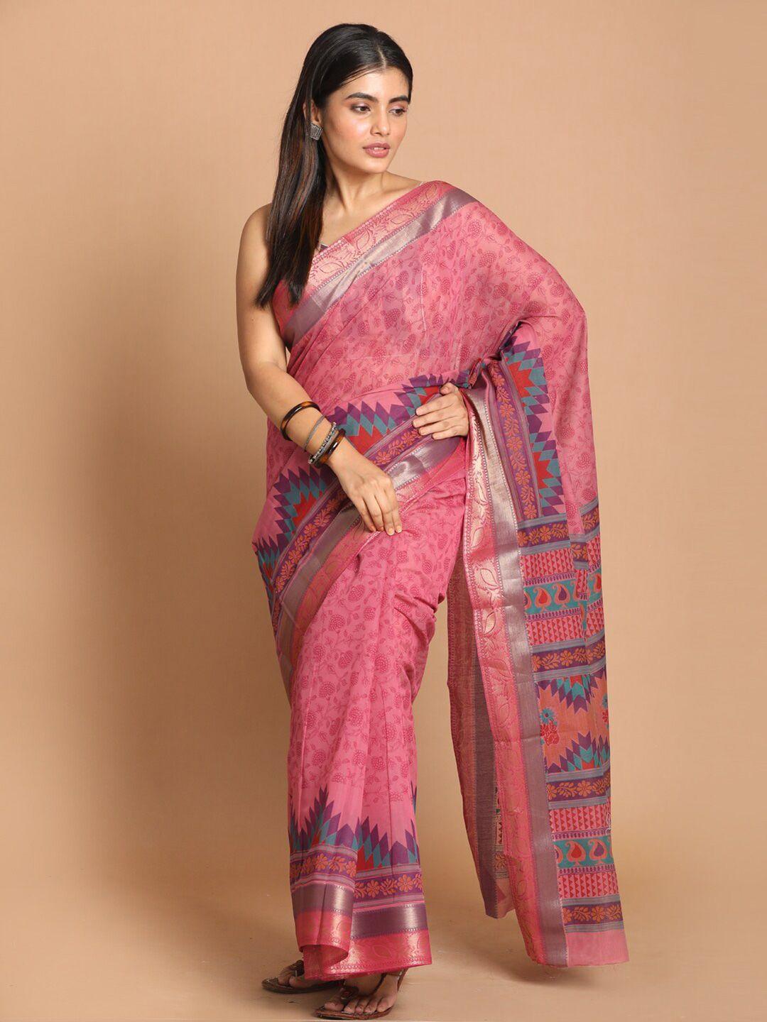 indethnic magenta & purple floral saree