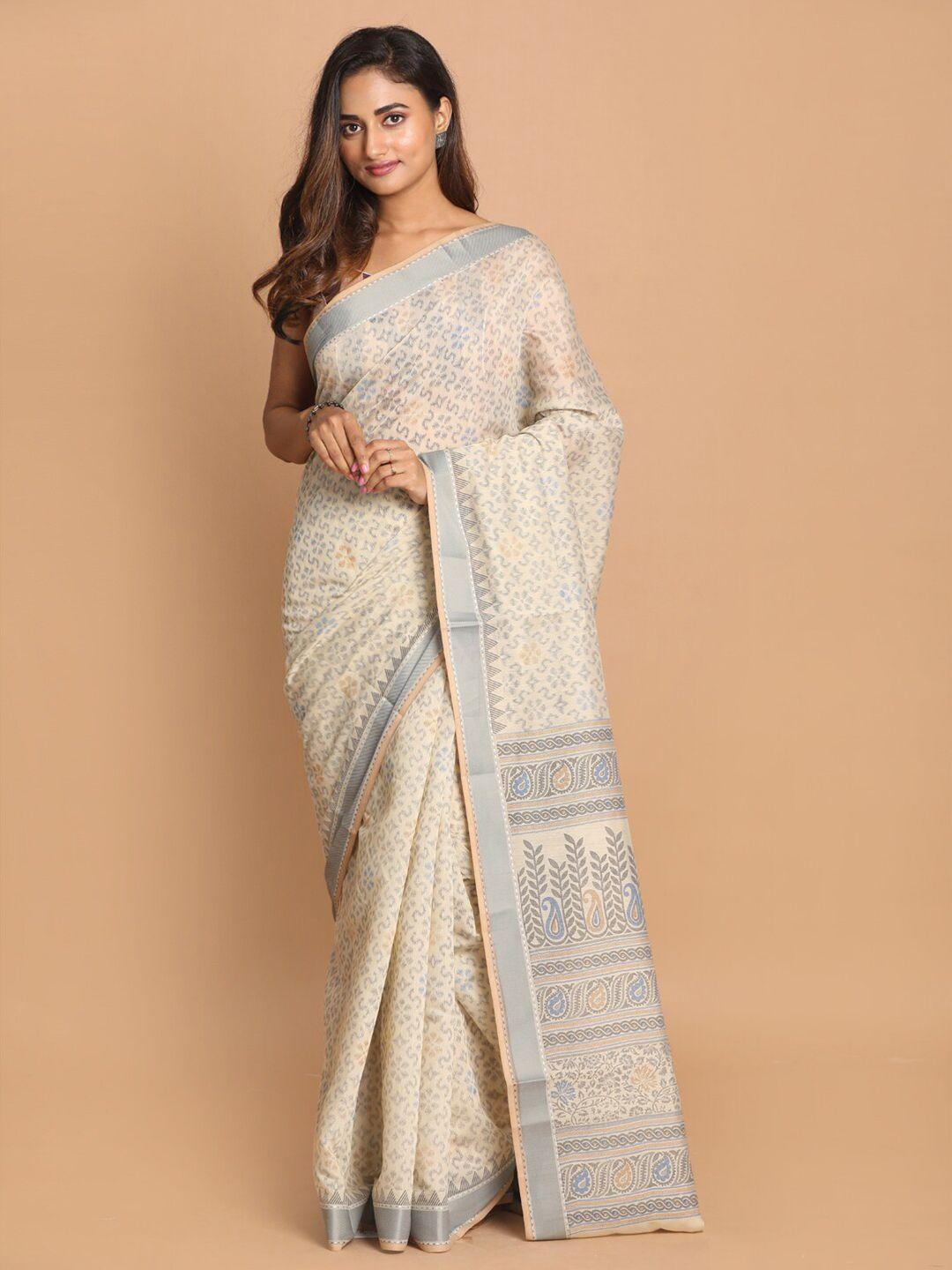 indethnic grey zari saree