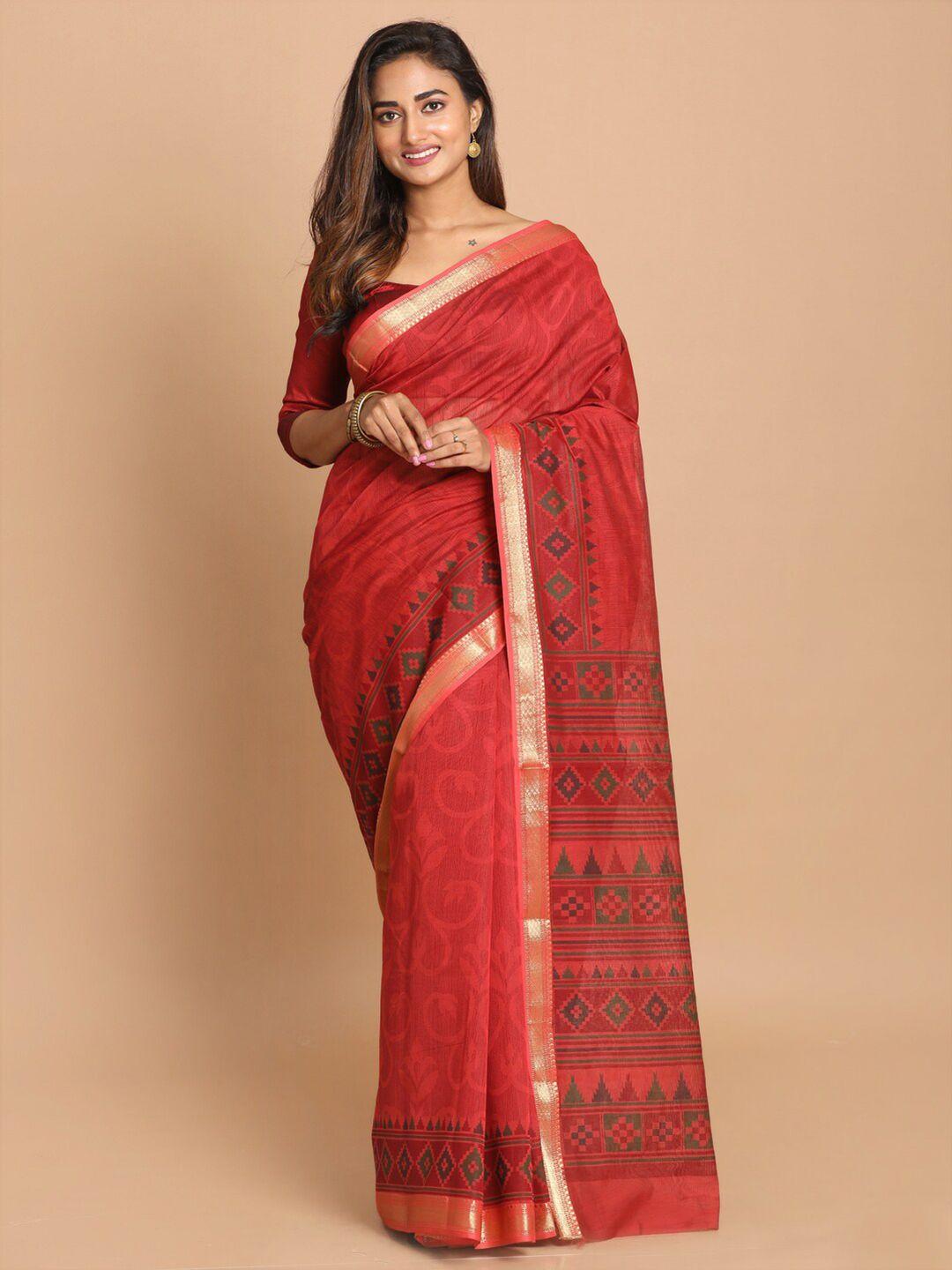 indethnic maroon & gold ethnic motifs saree