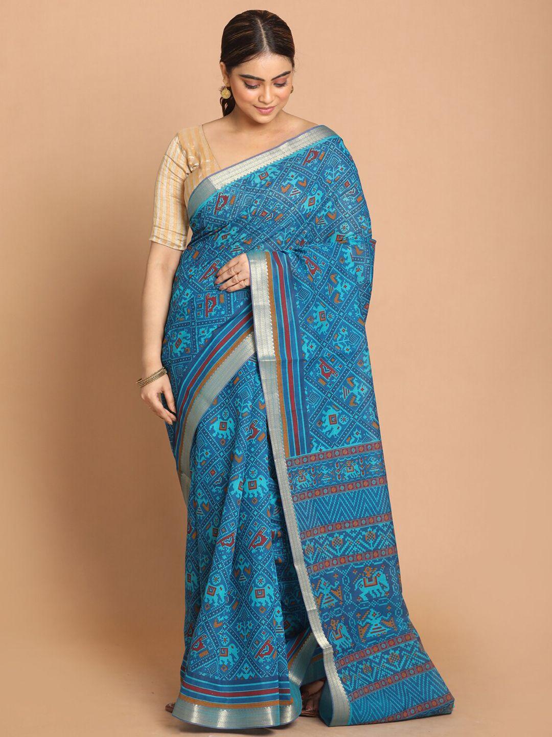 indethnic blue & maroon bandhani zari saree