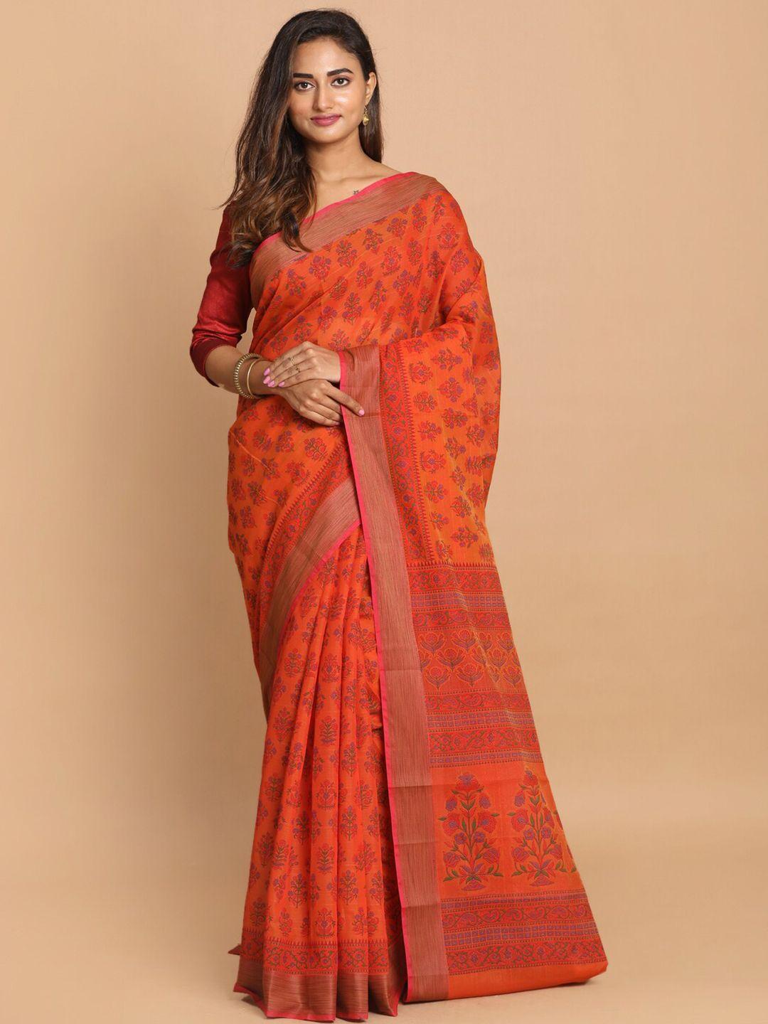 indethnic rust ethnic motifs saree