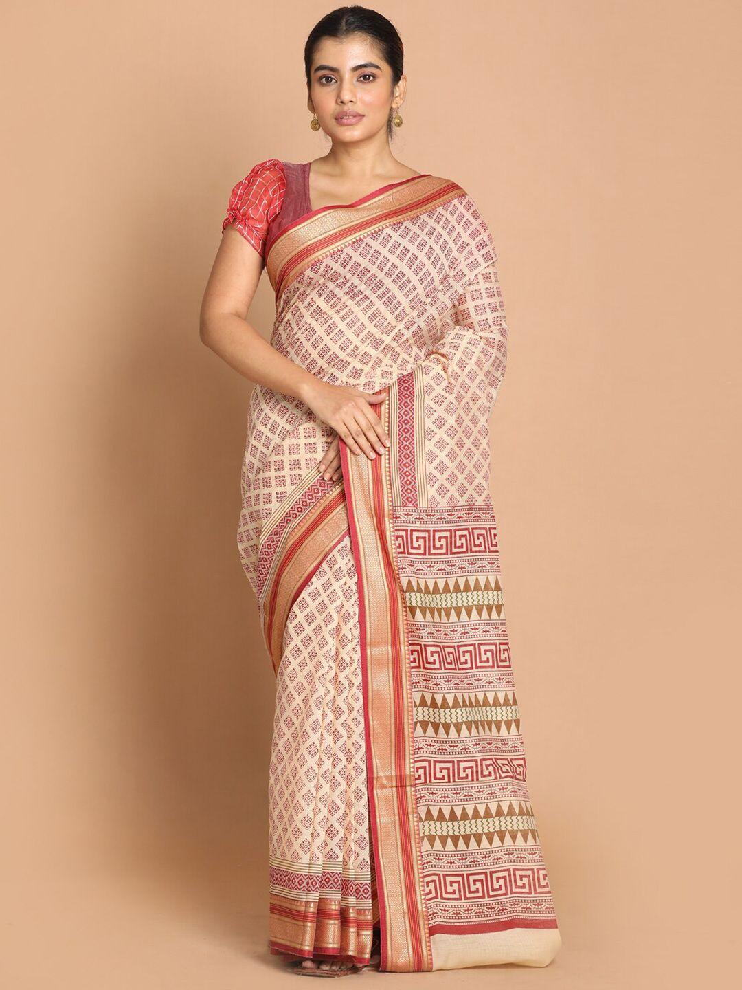 indethnic maroon & rose ethnic motifs saree