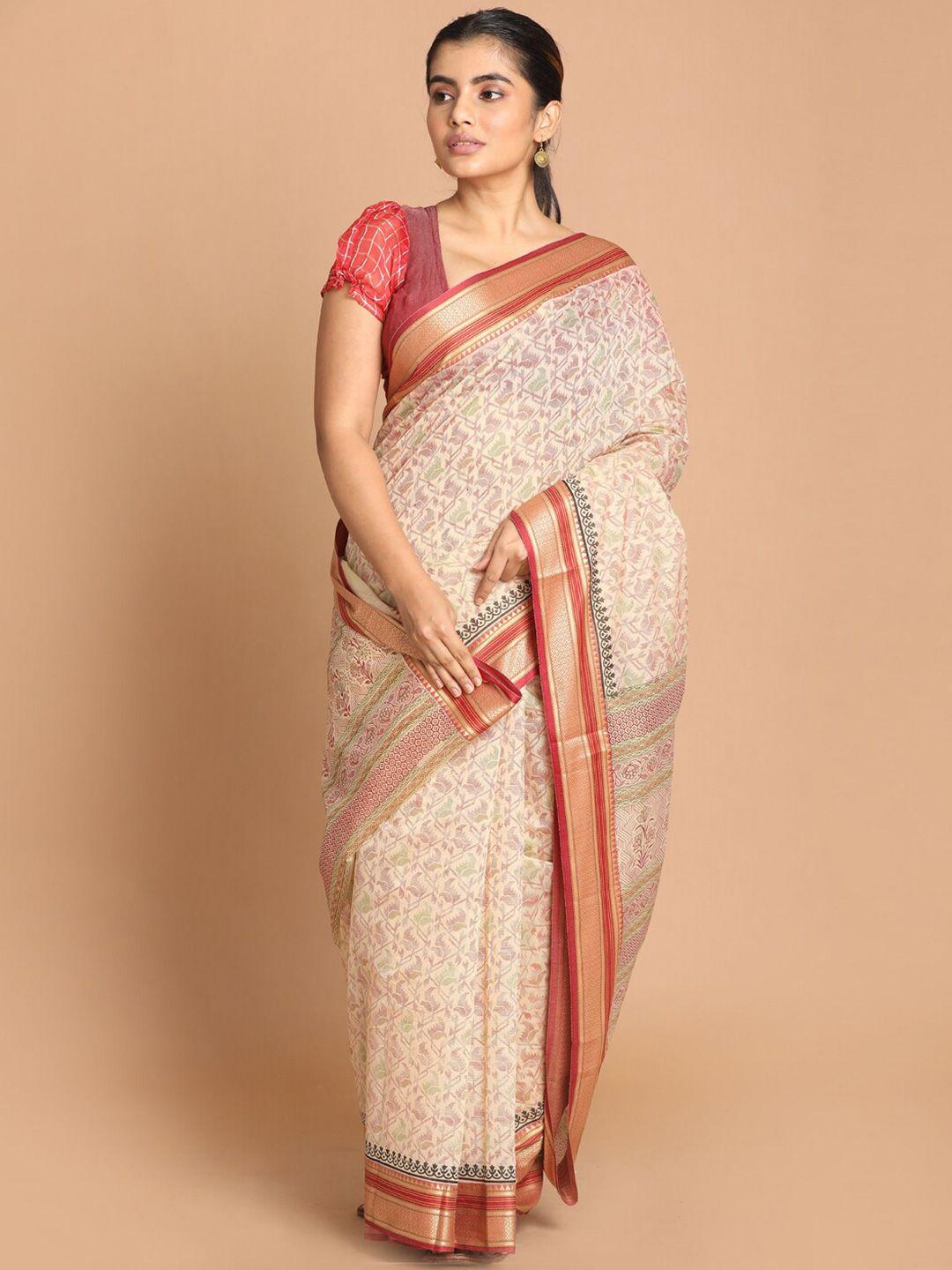 indethnic maroon & green ethnic motifs saree