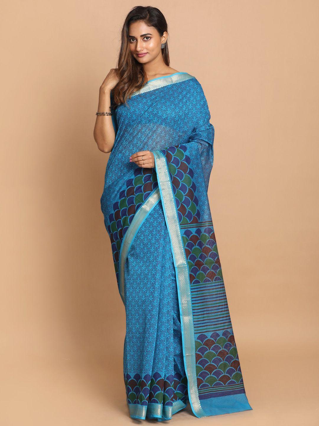 indethnic blue & brown ethnic motifs zari saree