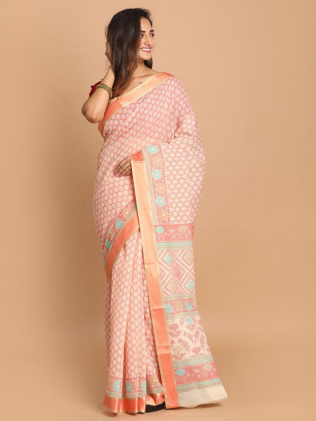 indethnic orange & blue ethnic motifs saree