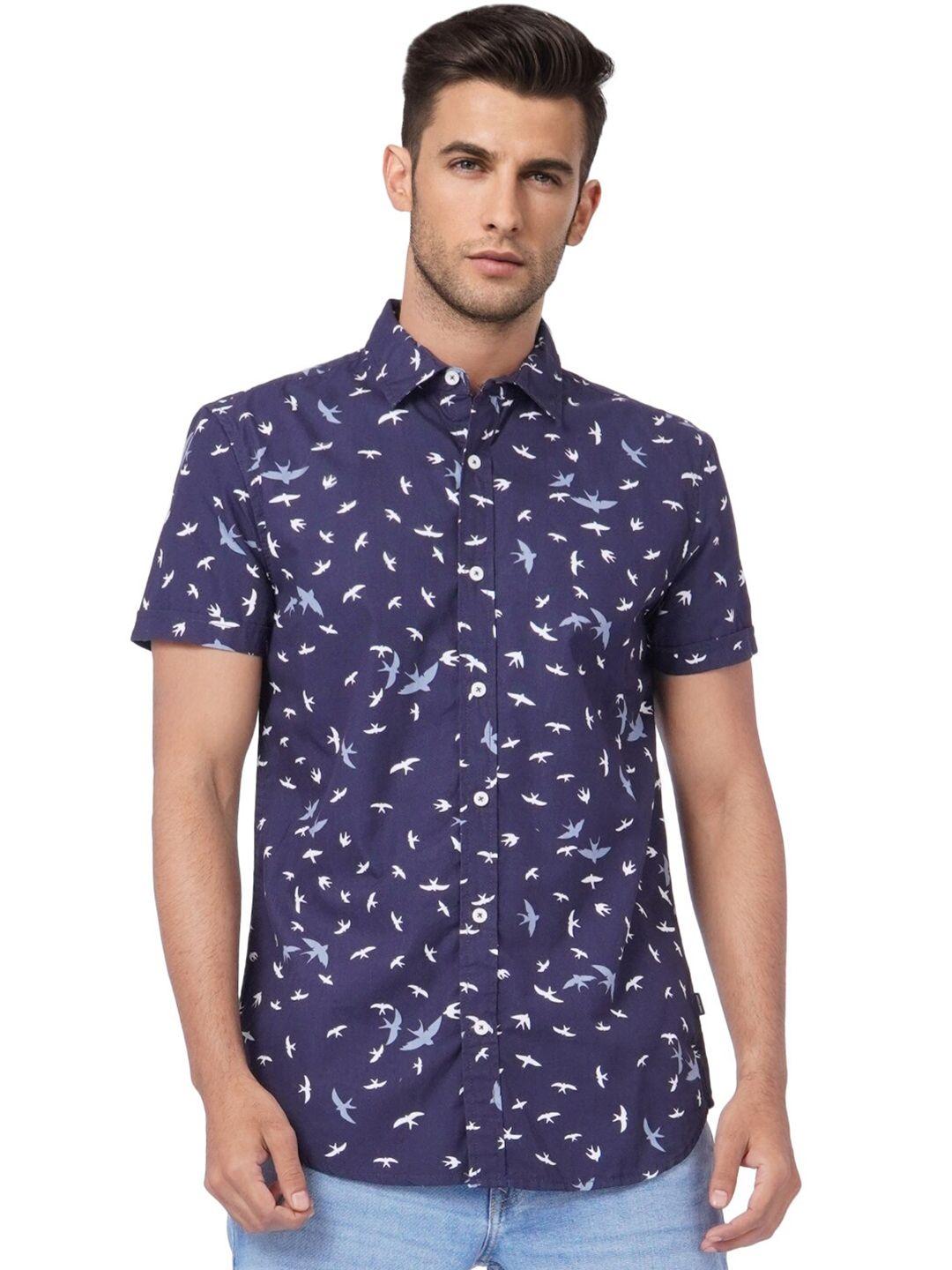 jack & jones men blue slim fit floral opaque printed casual shirt