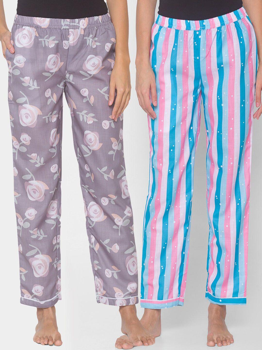 fashionrack women set of 2 printed cotton lounge pants